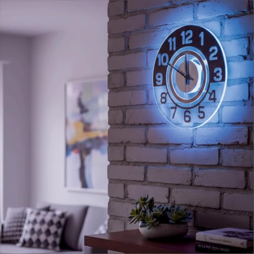 Image of 12 Inch Acrylic Modern Neon Wall Clock with LED Backlight | Night Lamp Neon Clock with Clear Visible Numbers for Home,Bedroom,Office Decor | Light Off Show Black Numbers New (Blue)