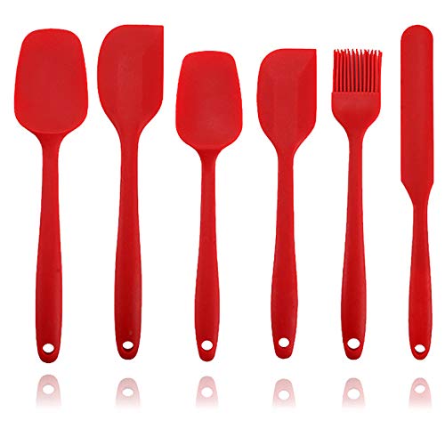 Juego de 6 espátulas de silicona sin costuras, resistentes al calor y antiadherentes para cocinar/hornear, color rojo Cover
