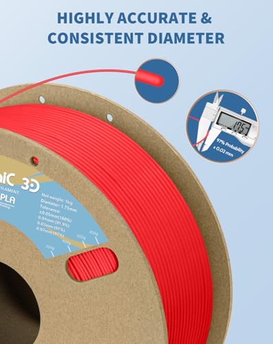 Image of DURAMIC 3D Matte PLA Filament 1.75mm Red, 1kg Cardboard Spool Matte Finish 3D Printer Filament PLA 1.75mm Dimensional Accuracy 99% + /- 0.03 mm, Printing with FDM 3D Printer, Easy to Remove Support