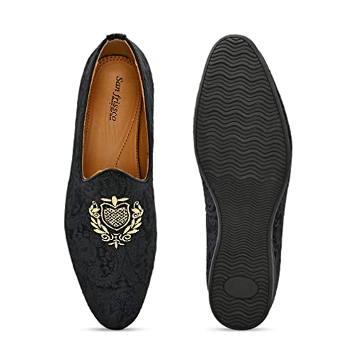 Image of San Frissco Men's Formal Loafers with Velvet Embroidered Design Trending Shoes /Moccasins Jutti for Festive, Wedding, Party Slip-On Loafers /Stylish Lightweight and Comfortable Mojaris