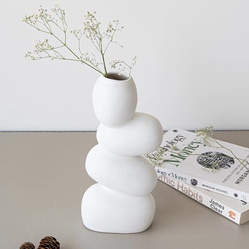 Image of Bliss Hohm Decorative Ceramic Flower Vase for Home Decor and Gifting, Flower Vases for Living Room & Office Decor, Decoration Items, Wall Tabletop showpieces (White Pebble)