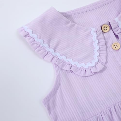 Image of HILEELANG Girls Cotton Dress Sleeveless Peter Pan Collar with Pockets | Soft Cotton, Functional Buttons, Front Pockets, Peter Pan Collar, Ric Rac Trim for Toddler & Little Girls