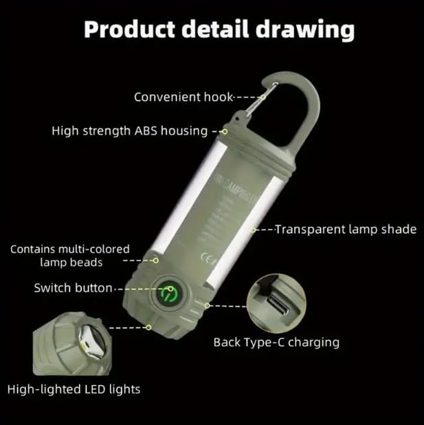 Miniatura 7 de HomeBeyond Linterna LED para camping, recargable, 6 modos de iluminación con luz roja, luz portátil para tienda de campaña al aire libre para