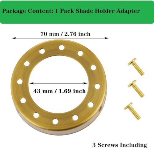 Youjiayouni HOLDER-BRASS-1 Uno-Type Lamp Shade Holder 2 1/4 Inch Lamp Shade Adapter Ring,Glass Lamp Shade 2 1/4 Inch Fitter, Screw-On Lamp Shade Holder Replacement,Hardware For Replace E26/E27 Socket Lampshade,Brass thumb #1