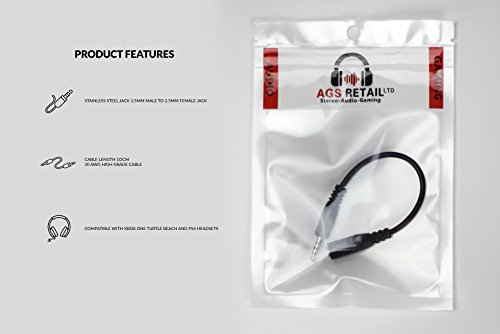 Câble adaptateur AGS Xbox One Chat pour Turtle Beach, casques de jeu Astro - Design noir à moule fin, câble audio 10cm 30AWG avec prises audio 3,5mm mâle, 2,5mm femelle | Accessoires audio