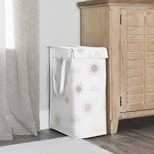 Image of Sweet Jojo Designs Blush Pink Mauve Boho Desert Sun Girl Laundry Hamper Foldable Dirty Clothes Basket with Handles Baby Nursery Kids Bedroom Teen Bathroom Bohemian Watercolor Mountain Southwest Nature
