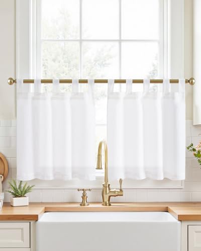jinchan Tier Curtains Tab Top 26x24 2 Panels White Linen