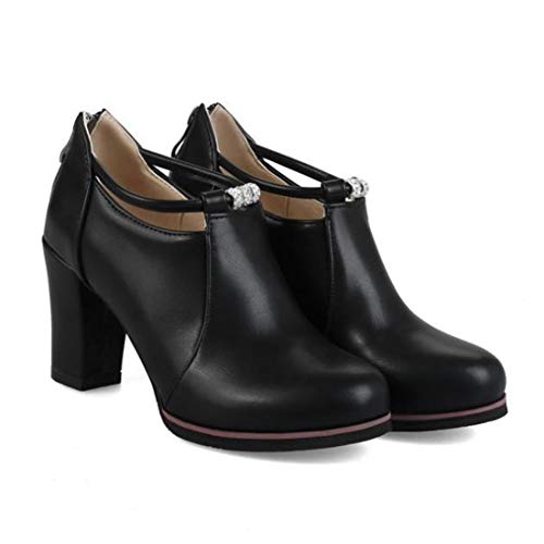 VOKLIN Women's Round Toe Dressy Ankle Booties Leather Pump Oxford Shoes Chunky Block High Heels Short Boots2