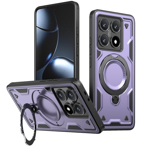 SORAKA Case for Xiaomi 14T with Ring Stand,Compatible with MagSafe Case for Xiaomi 14T case with Iron Sheet Rugged Shock-Absorbing case Military-Grade Drop Protection Purple