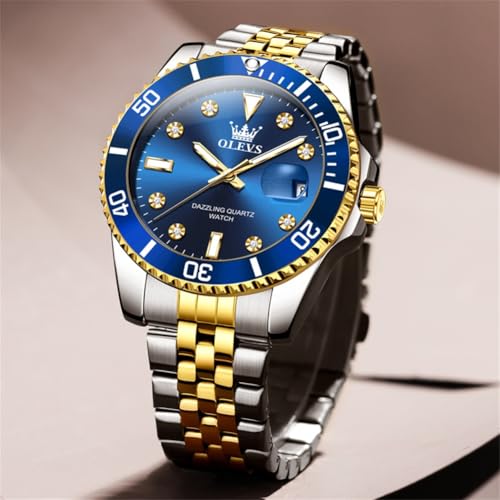 Image of OLEVS Watch for Men Stainless Steel Quartz Business Dress Diamond Large Dial Waterproof Mens Watches with Date Wrist Watch