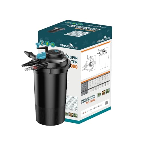 AllPondSolutions Pressurised Koi Fish Pond Filter with UV Steriliser – All in one UV Pond Filter System - Easy to Clean & Maintain - for Outdoor Ponds Up to 20000 litres - PFC-20000