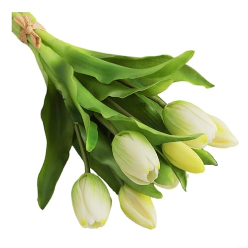 Getdoublerich Bouquet di tulipani artificiali con tulipani finti per decorazione di nozze, per esterni, giardino, cortile, decorazione (bianco verde), 1P676KMM7806669V0Y2BZ
