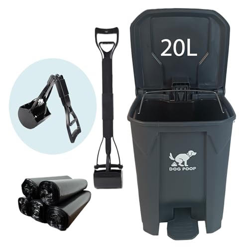 Image of Large Dog Poop Trash Can Outdoor 20L / 5.3 Gallon with Foldable Pooper Scooper - Waterproof Pet Waste Station Set, Foot Pedal, Inner Bucket & 100 Bags for Backyard