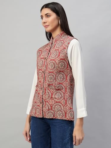 Image of Ravaiyaa - Attitude is everything Women's Floral Printed Reversible Quilted Jacket Coat Blazer Jacket Sleeve Less Waistcoat