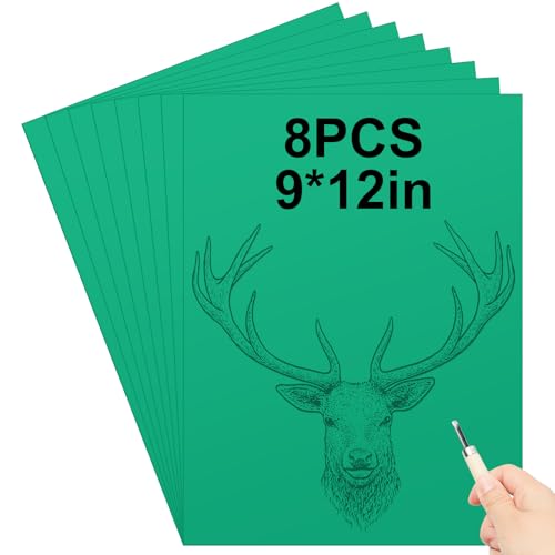 Image of Yeaqee 8 Pcs 9 x 12 Inch Linoleum Blocks for Printmaking Rubber Carving Block Soft Linocut Blocks Large Linoleum Sheet Lino Plates for Engraving Art Project Printmaking Artist Studio Supplies, Green