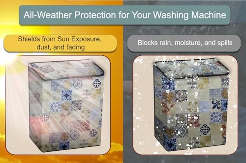 Image of Stylista PVC Washing Machine Cover Compatible for GODREJ 6.8KG Semi-Automatic Top Loading WS Edge 680 CT, Mosaic Pattern Yellow