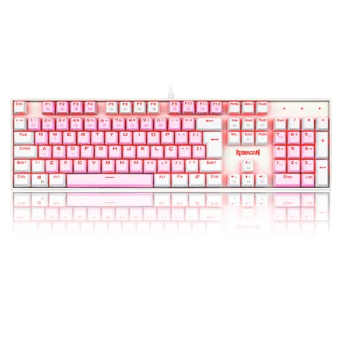 TECLADO MECANICO GAMER SINGLE COLOR REDRAGON MITRA ROSA E BRANCO COM SWITCH MARROM