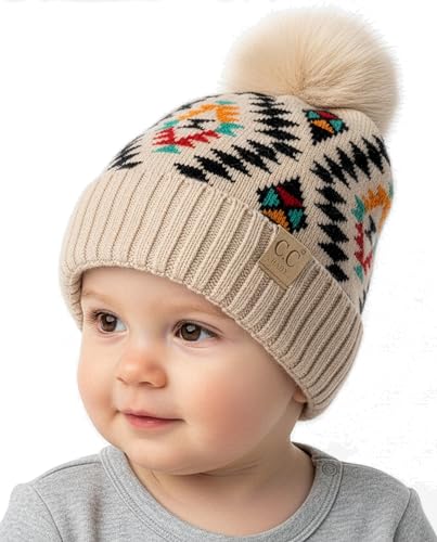 Image of Funky Junque Baby Pom Pom Beanie – Soft Knit Infant Winter Hat for Baby Girls & Boys, Cozy Warm Newborn Beanie 0–12 Months