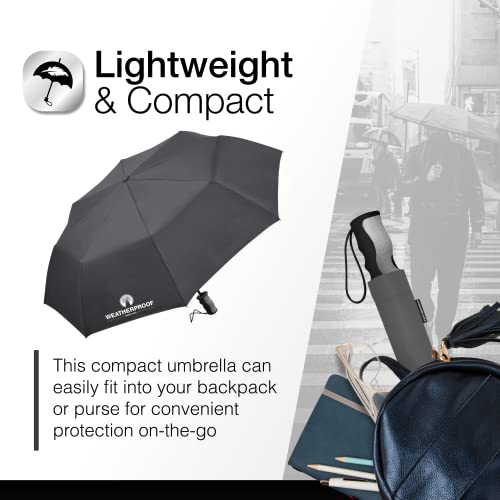 The Weather Station Weatherproof Super Mini Rain Umbrella, Automatic, Compact, Lightweight, And Packable For Travel, Full 42 Inch Arc, Gray #TOP4
