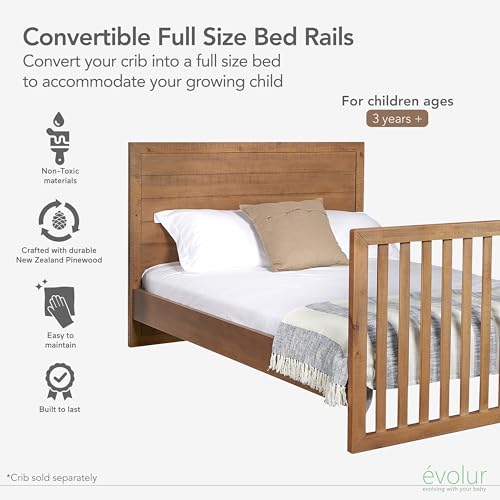 Image of Evolur Stilnovo Mid Century Convertible Crib Wooden Full Size Bed Rail I Lasting Quality, Sugarcane