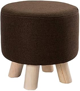 BAICHEN Wooden Footstool Ottoman Round Pouffe Stool Removable Linen Seat Cushion,28 * 28CM,Purple