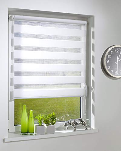 Deco Profi DUO-doble ciego con soporte de fijación con/de sujeción con cierre de persiana de/fijación, de fácil montaje sin necesidad de taladrar, de colour blanco, de diferentes anchos, tela, blanco, 70 x 220 cm