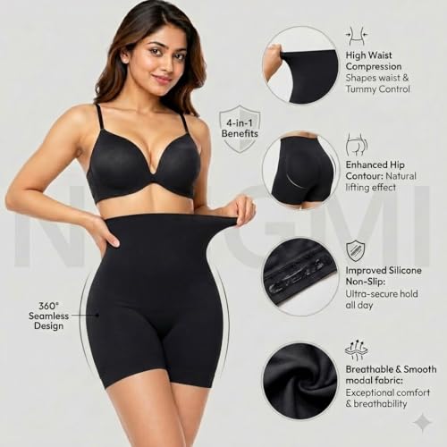 Image of NINGMI Women's High Waist Tummy Control Shapewear Shorts - Seamless Body Shaper Panty, Thigh Slimmer, Comfortable Stretch Slimming Shaper (Free Size M to 4XL)
