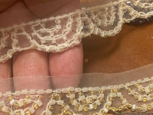 Ivory Gold Scallop Beaded Trim Lip Hand Sewn 5/8" Glass 1yd Fabric