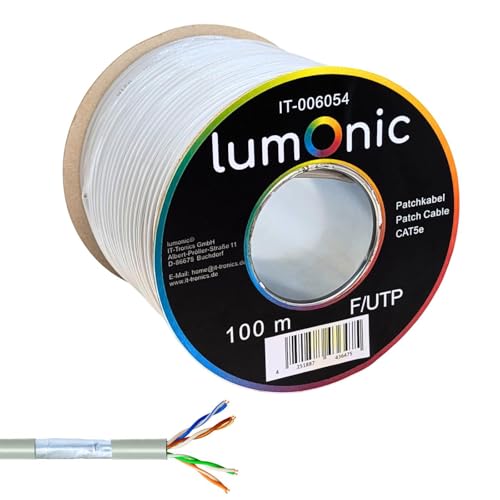 Lumonic 100m Netzwerkkabel CAT 5e F/UTP I CAT5e-kabel, Gigabit LAN Kabel, Ethernet Kabel I Flexibles Patchkabel geschirmt, f&uuml;r den Innenbereich bis 100 MHz
