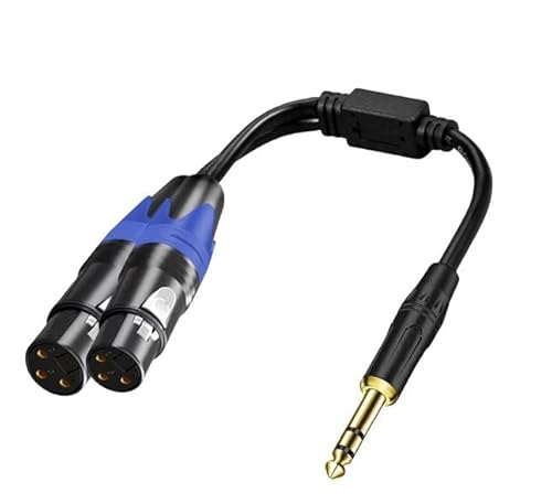 Dual Female XLR to 1/4 inch(6.35mm) TRS Stereo Male Plug Y-Splitter Cable, Unbalanced 2-XLR Female to Quarter inch Adapter Patch Cord - 11.8 Inches