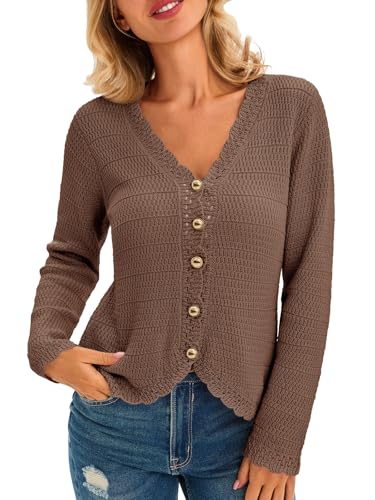 Image of Saodimallsu Womens V Neck Cardigan Sweaters Button Up Cropped Boho Knit Long Sleeve Loose Trendy Sweater Tops