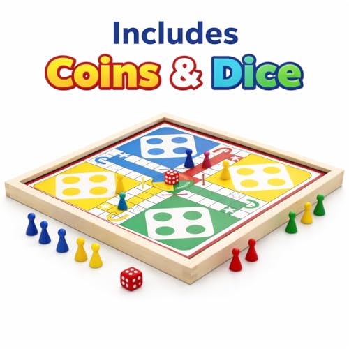 Image of 2 in 1 Wooden Magnetic Board Game | Ludo + Snakes & Ladders Combo | 30x30 cm Travel Friendly Family Game | Classic Indoor Game for Kids & Adults (2-4 Players)