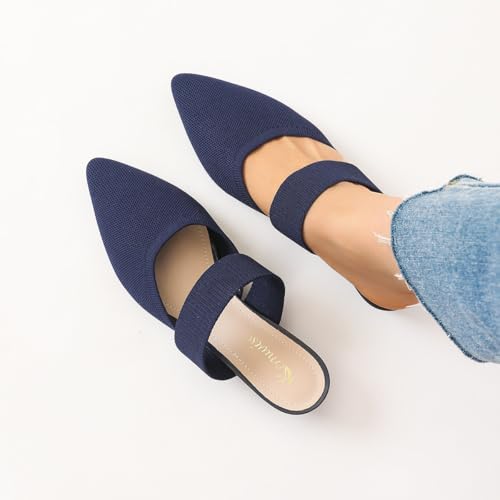 Image of Semwiss Pointed Toe Mules for Women Chunky Low Heeled Sandals Breathable Backless Mesh Knit Slip on Loafers
