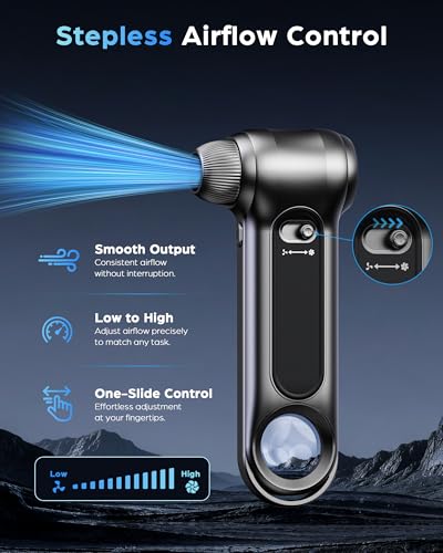 Image of Compressed Air Duster 150000RPM Cordless Blower LED for Electronics Car | 150000RPM brushless cordless air duster. Stepless speed control. Rechargeable with LED light. Multi nozzles for electronics