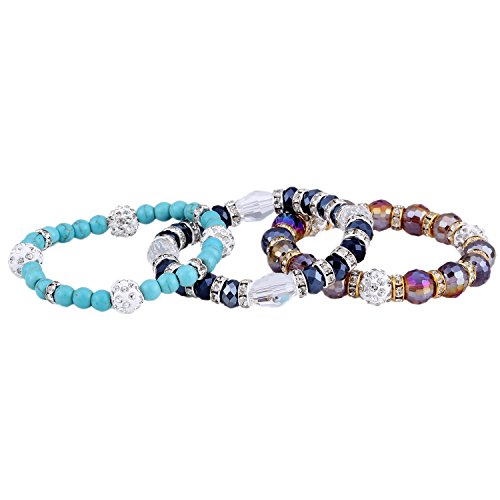Morella Ladies Bracelet Set 3 Pieces with Beads and Charms White Black Turquoise