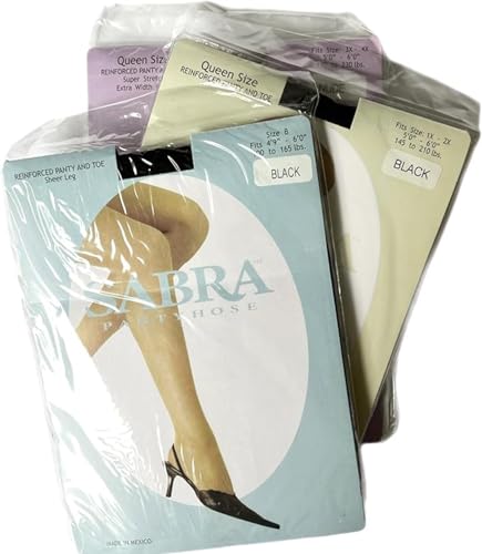 SABRA 3 Pairs Women Sheer Pantyhose - 100% Nylon, Reinforced, Fits 70-230 lbs, Imported