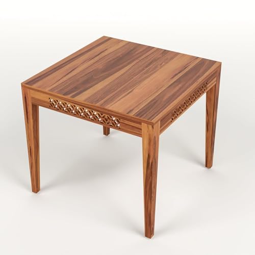 Image of Solid Sheesham Wood 2 Seater Dining Table Set with Cushioned Chairs for Dining Room | Living Room | Home & Office | Hotels Restaurant & Cafe (2 Seater, Honey Finish A)