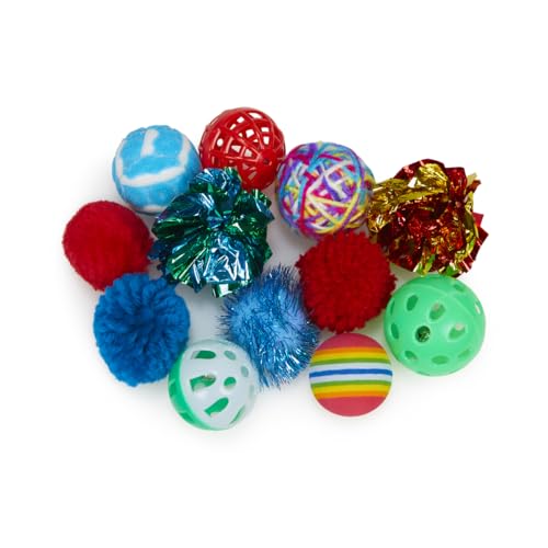Petface Catkins Cat Ball Toys Play Pack of 12 Assorted Balls for Indoor Cats and Kittens MultiTexture Chase & Batting Toy Set