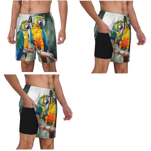 Men's Swim Trunks Quick Dry Board Shorts Drawstring Beach Short Parrots Bathing Suit for Men 7