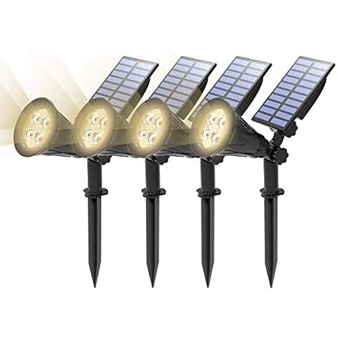 (4 Pack&250 Lumens) T-SUN LED Solar Spotlights, Outdoor Security Garden Landscape Lamps, Natural White 4000K, Auto-on At Night/Auto-off By Day,180°angle Adjustable for Patio,Tree,Deck,Wall, Pool Area Cover