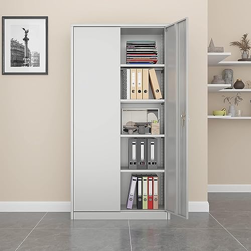 Gangmei Metal Storage Cabinet, Lockable Storage Cabinet With Doors And 4 Adjustable Shelves, 71" Tall Garage Cabinets For Home, Office, Classroom, Garage (Gray, Assembly Required) #TOP5