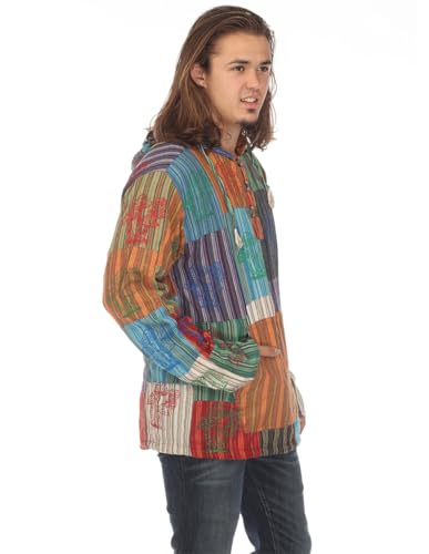 THE COLLECTION ROYAL Men Hippie Patchwork Bohemian Casual Rave Festival Baja Boho Long Sleeve Lightweight Hoodie Tops Shirt2