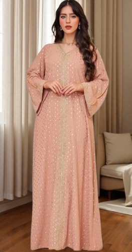 Boedaty Muslim Abaya Dresses for Women V Neck Kaftan Islamic Prayer Robe Embroidered Bronzing Dress Holiday Evening Dress3