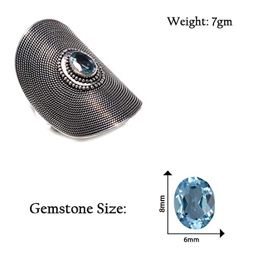 Bague topaze bleue en argent 925 style boho chic - 7