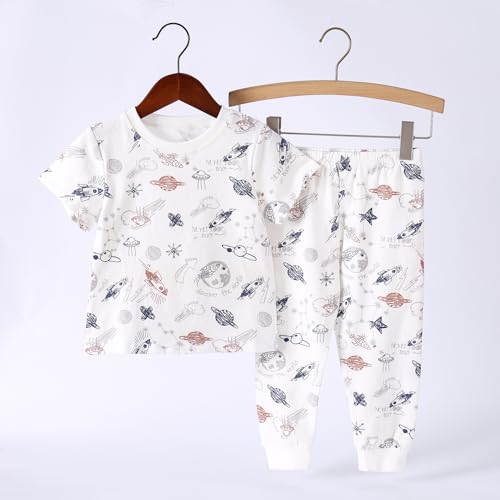 Kids Cotton Pajama Set Short Sleeve Top with Pants Toddler Boys Pjs Sleepwear2