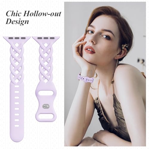 Image of Slim Silicone Bands Compatible with Apple Watch Band 40mm 38mm 41mm 44mm 45mm 46mm 49mm 42mm Women Floral Breathable Braided Lace Thin Sport Strap Replacement Wristbands iWatch SE Series 11 10 9 8 7 6 5 4 3 ultra 2
