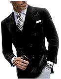 Mi Bo Tong Mens Velvet Blazer Jacket Double Breasted Notch Lapel Dinner Suit Jacket Prom Party Coat Black 40 Chest / 34 Waist