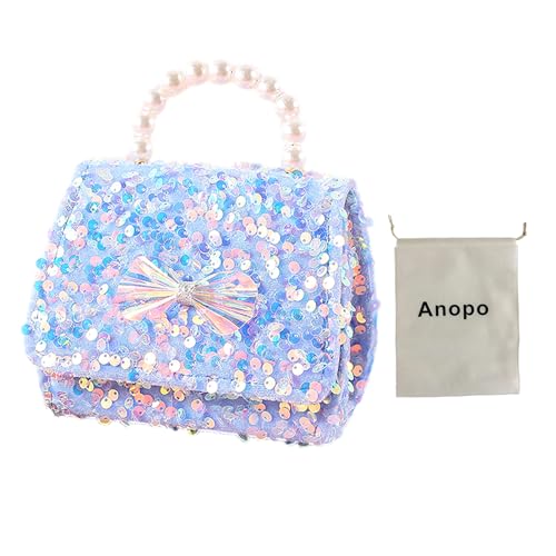 Image of Todder Sequin Handbag Purse Girls Glitter Bow Wallet Crossbldy Bag | Small Sparkly Bag with Pearl Handle, Removable Crossbody Strap, Gift for Daughter Granddaughter Niece Little Girls