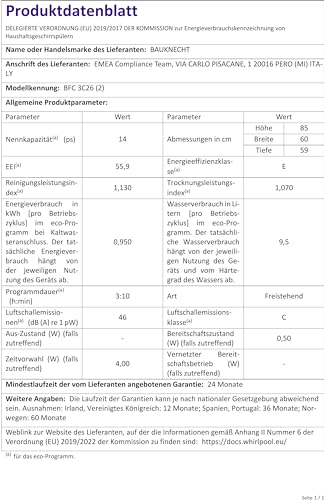 Bauknecht BFC 3C26 Freistehender Geschirrspüler / A++ - 10