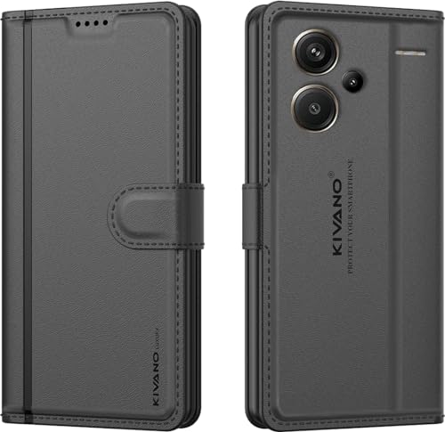 Image of KIVANO LUXE Compatible for Redmi Note 13 Pro Plus 5G Luxury Handmade Leather Magnetic Flip Folio Case | Card Holder & Kickstand | Slim Protective Cover | Unisex - Black